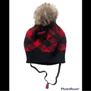 NWT holiday check winter beanie Pom Pom dog hat L/XL